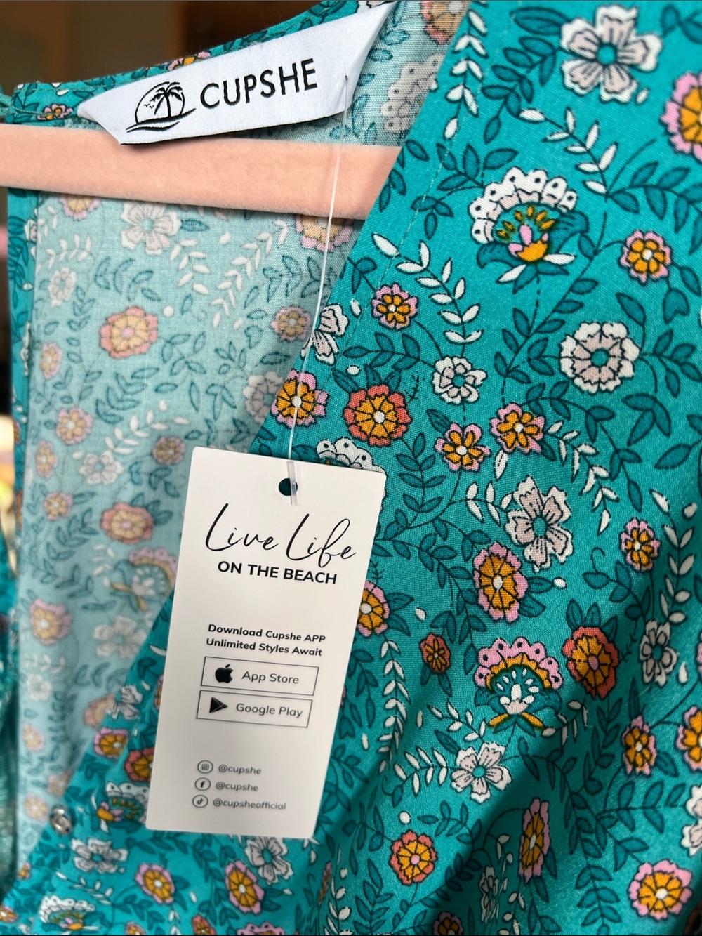 Teal Floral Boho Tie-Waist Romper / Mini Dress - Picture 7 of 7